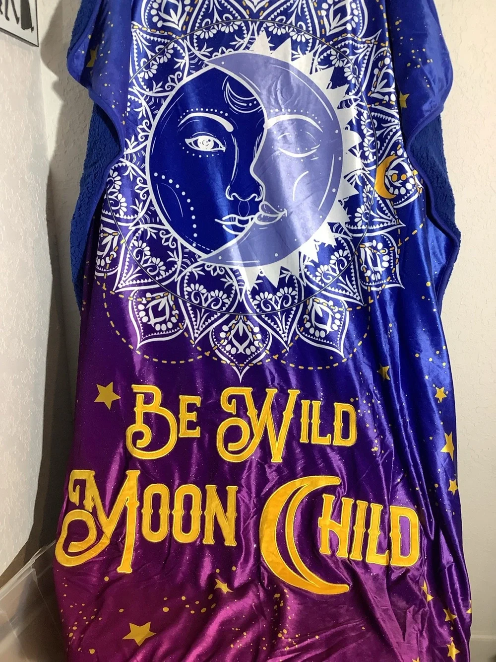 Celestial Whimsical Sun, Moon, Stars Be Wild Moon Child Graphic Blanket 50x60